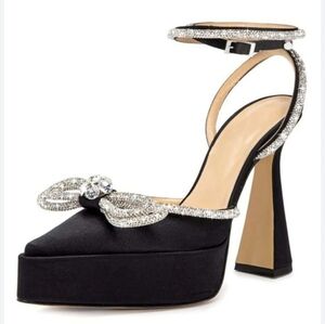 Black embellished wrap platforms